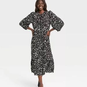 balloon long sleeve floral dress